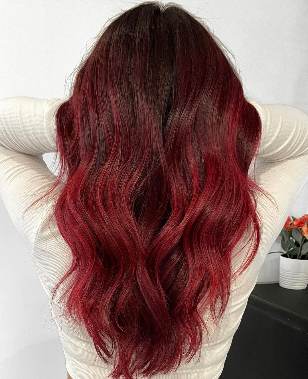 Mid-Back Dark Red With Lighter Red Balayage, Layers Mid-Back Dark Red With Lighter Red Balayage, Layers — Classy Red Balayage