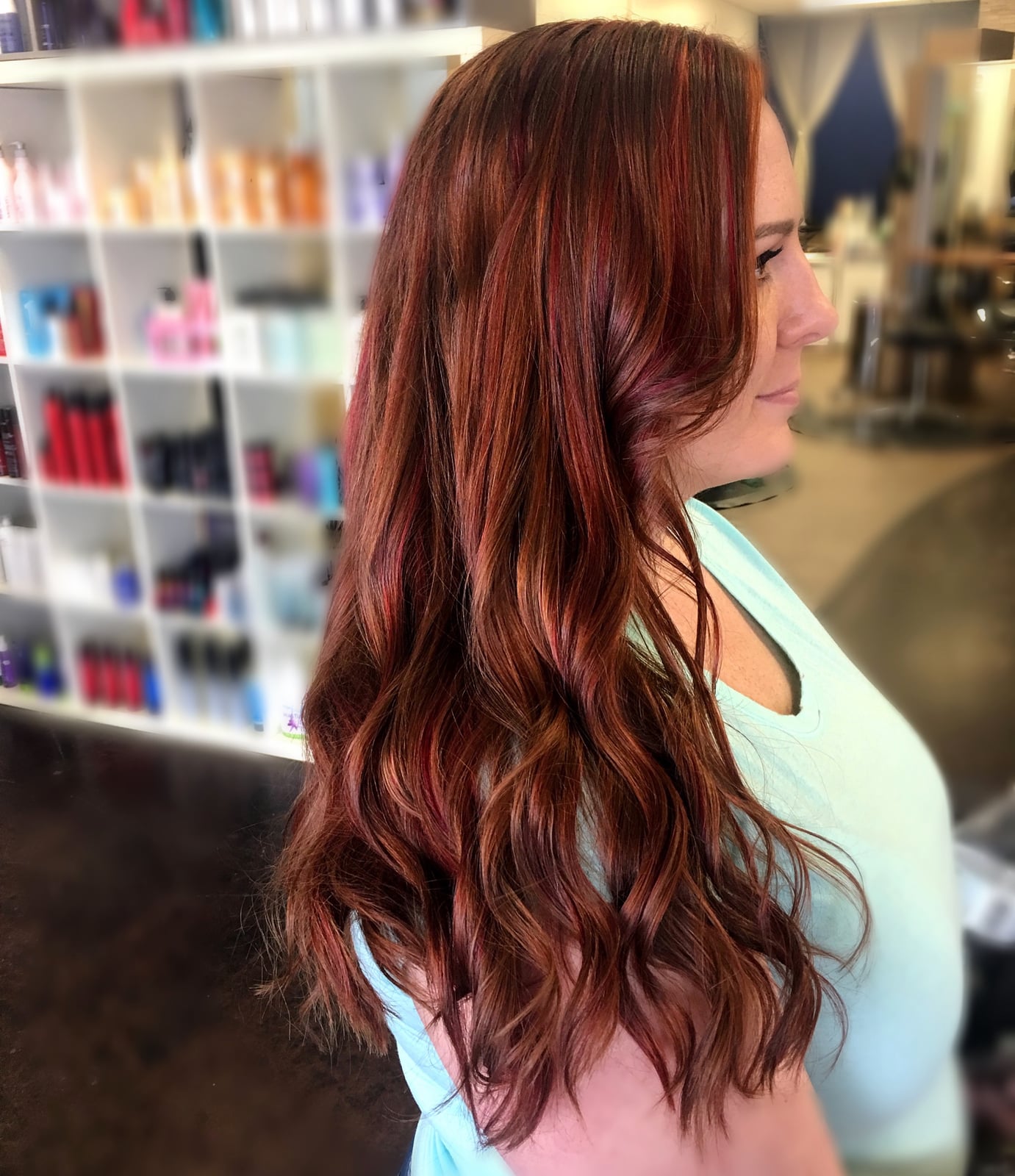 Mid-Back Burgundy Base With Subtle Red Highlights Mid-Back Burgundy Base With Subtle Red Highlights — Classy Red Balayage