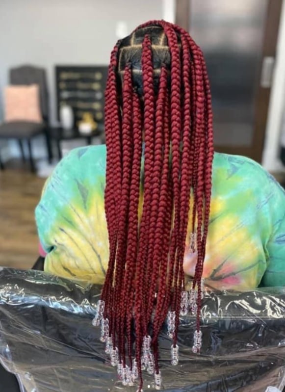 Burgundy Red Knotless Braids With Beads Burgundy Red Knotless Braids With Beads — Classy Red Braids