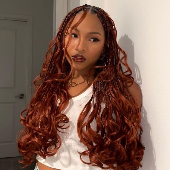 Copper Red Box Braids With Curly Ends Copper Red Box Braids With Curly Ends — Classy Red Braids