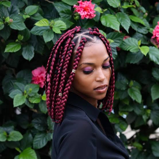 Deep Red Collarbone Length Box Braids Deep Red Collarbone Length Box Braids — Classy Red Braids