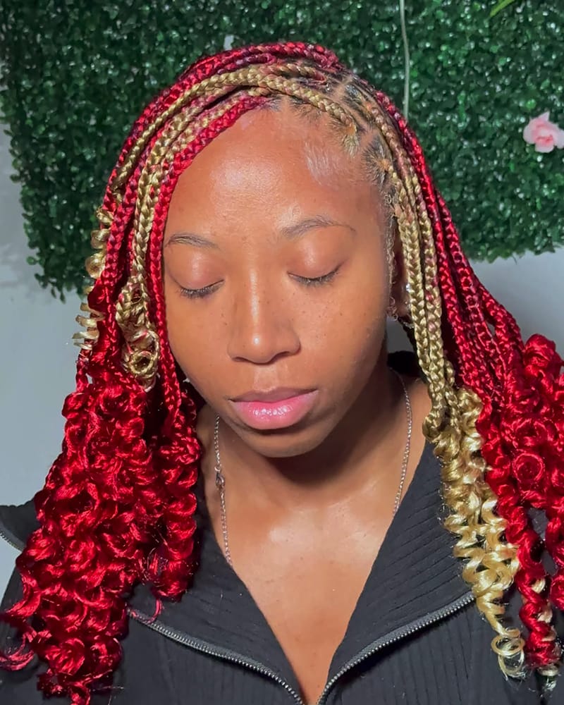 Red And Blonde Mid-Back Braids With Curls Red And Blonde Mid-Back Braids With Curls — Classy Red Braids