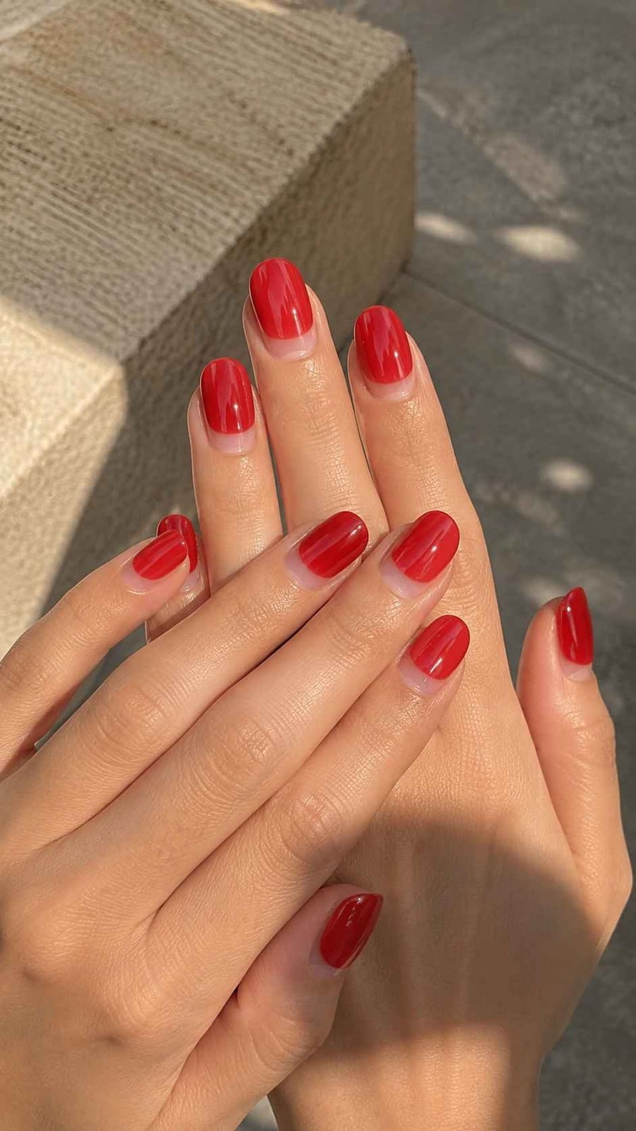 Vibrant True Red Glossy Short Oval Nails — Classy Red Nails