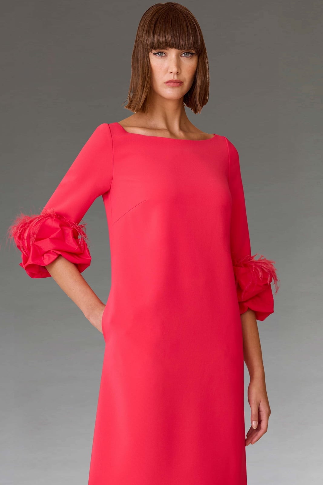 Bright Red Dress With Feather Trim Bright Red Dress With Feather Trim — Classy Red Outfits