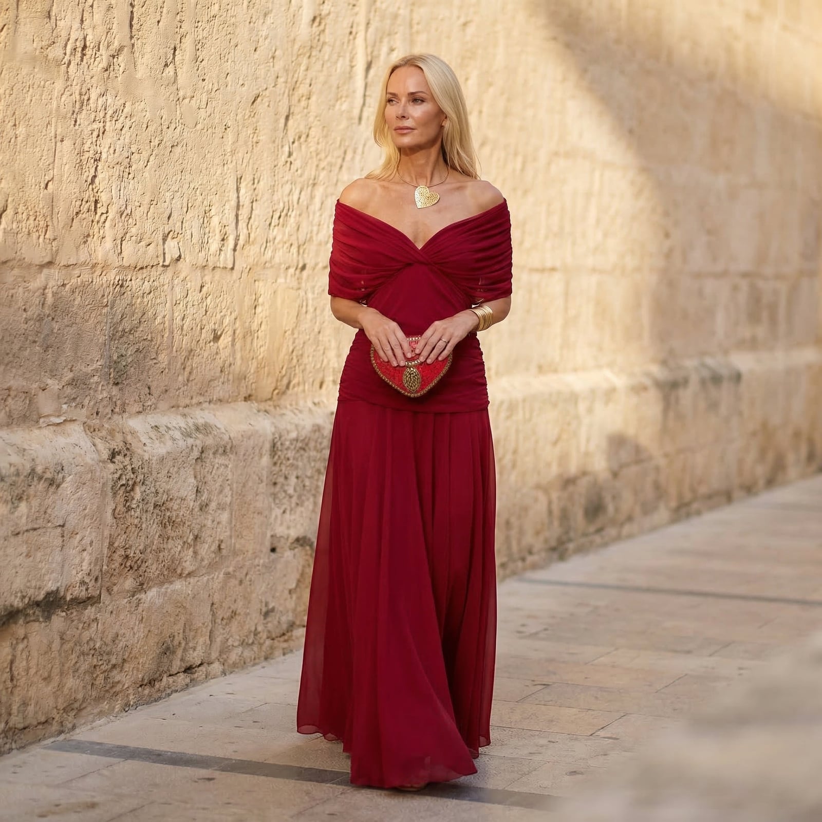 Red Off-Shoulder Dress With Empire Waist Red Off-Shoulder Dress With Empire Waist — Classy Red Outfits