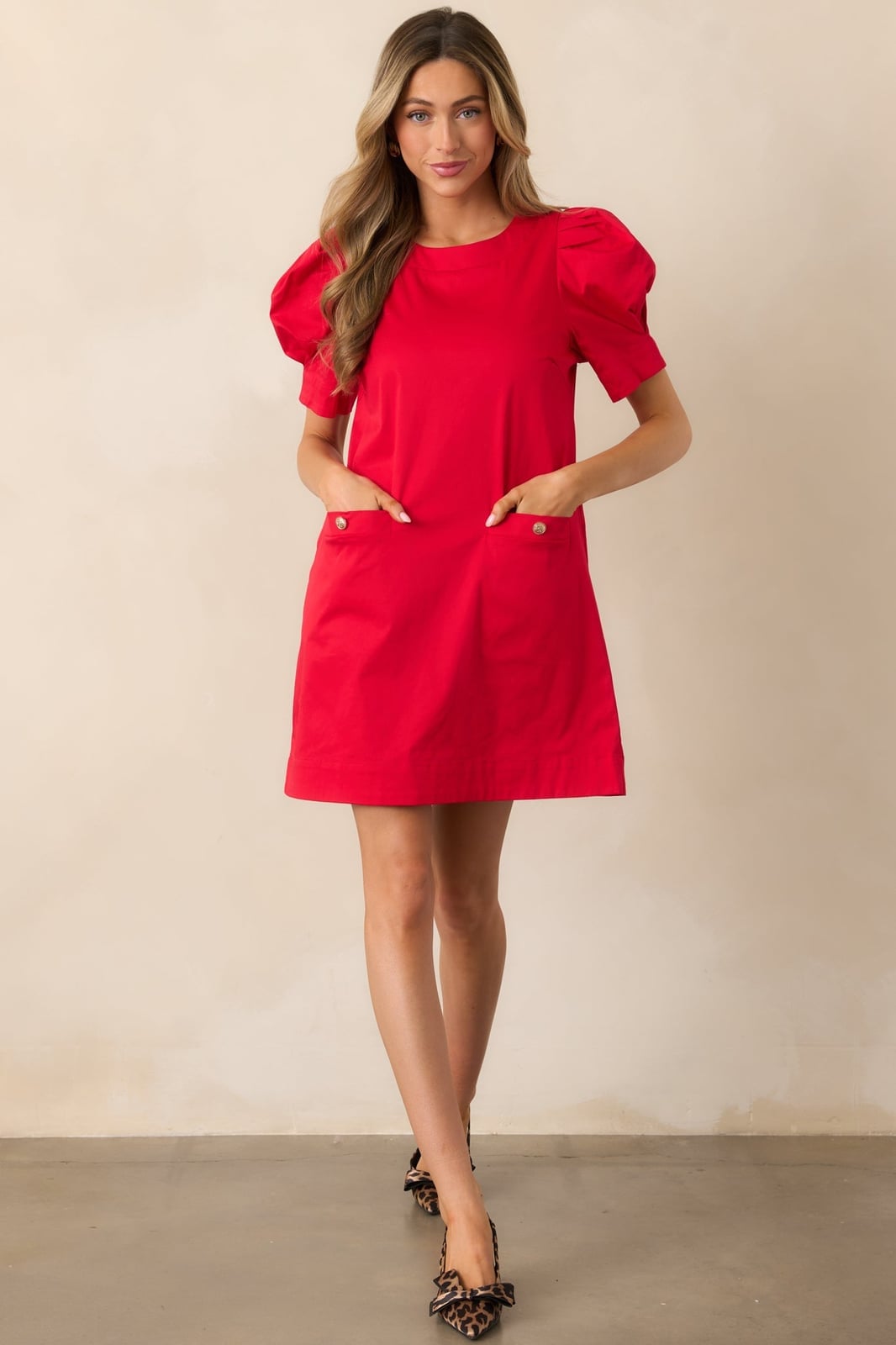Red Cotton Mini Dress With Puff Sleeves Red Cotton Mini Dress With Puff Sleeves — Classy Red Outfits
