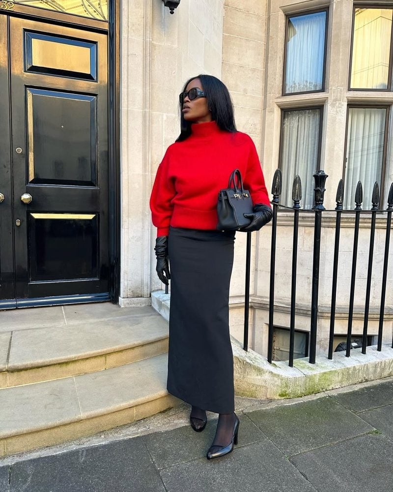 Bright Red Turtleneck With Maxi Skirt Bright Red Turtleneck With Maxi Skirt — Classy Red Outfits