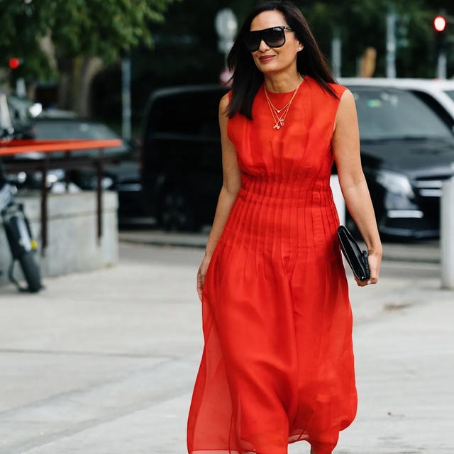 Sheer Red Midi Dress With Pleated Skirt Sheer Red Midi Dress With Pleated Skirt — Classy Red Outfits