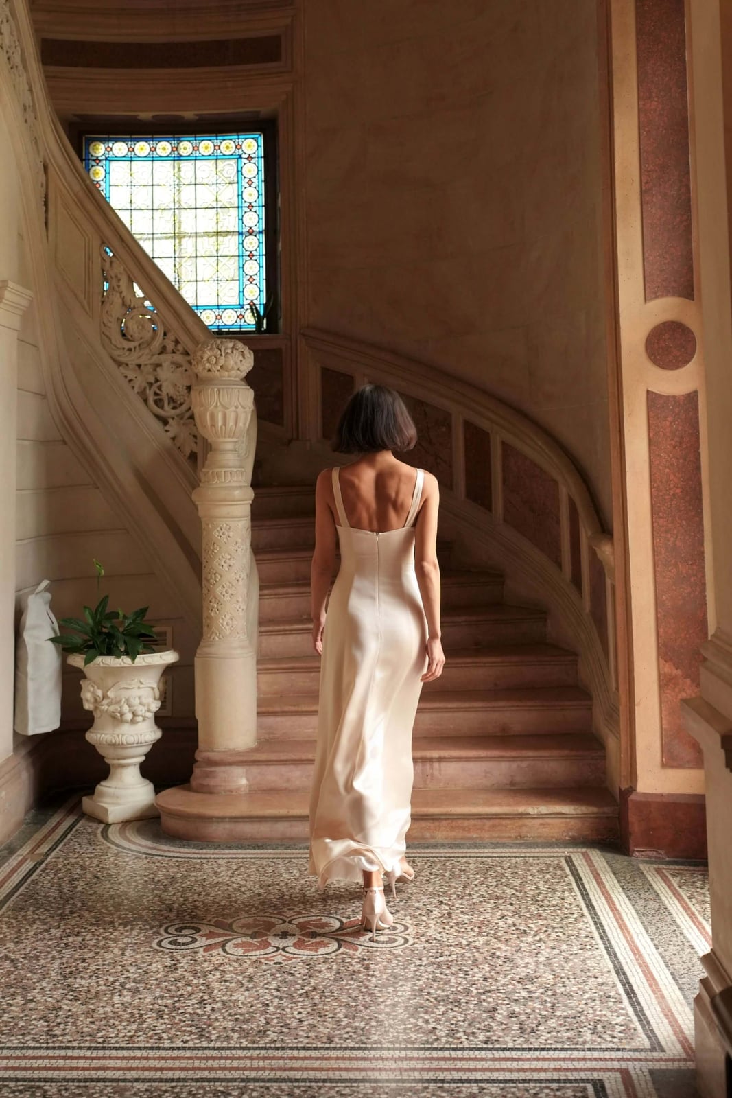 Pale Cream Satin Slip Dress for Elegant Dining Pale Cream Satin Slip Dress for Elegant Dining — Classy Restaurant Outfit