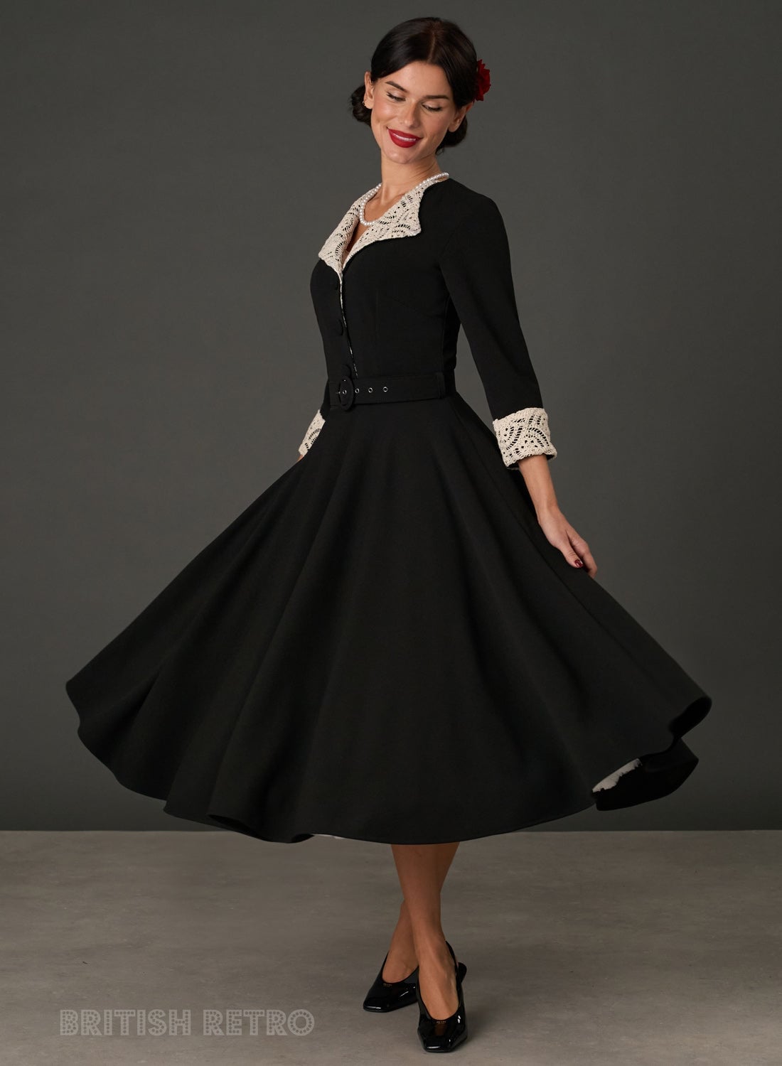 Black Fit And Flare Dress With Lace Collar Black Fit And Flare Dress With Lace Collar — Classy Retro Outfits