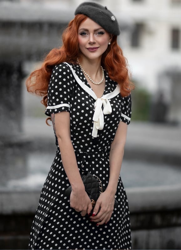 A-Line Polka Dot Dress With Sailor Collar A-Line Polka Dot Dress With Sailor Collar — Classy Retro Outfits