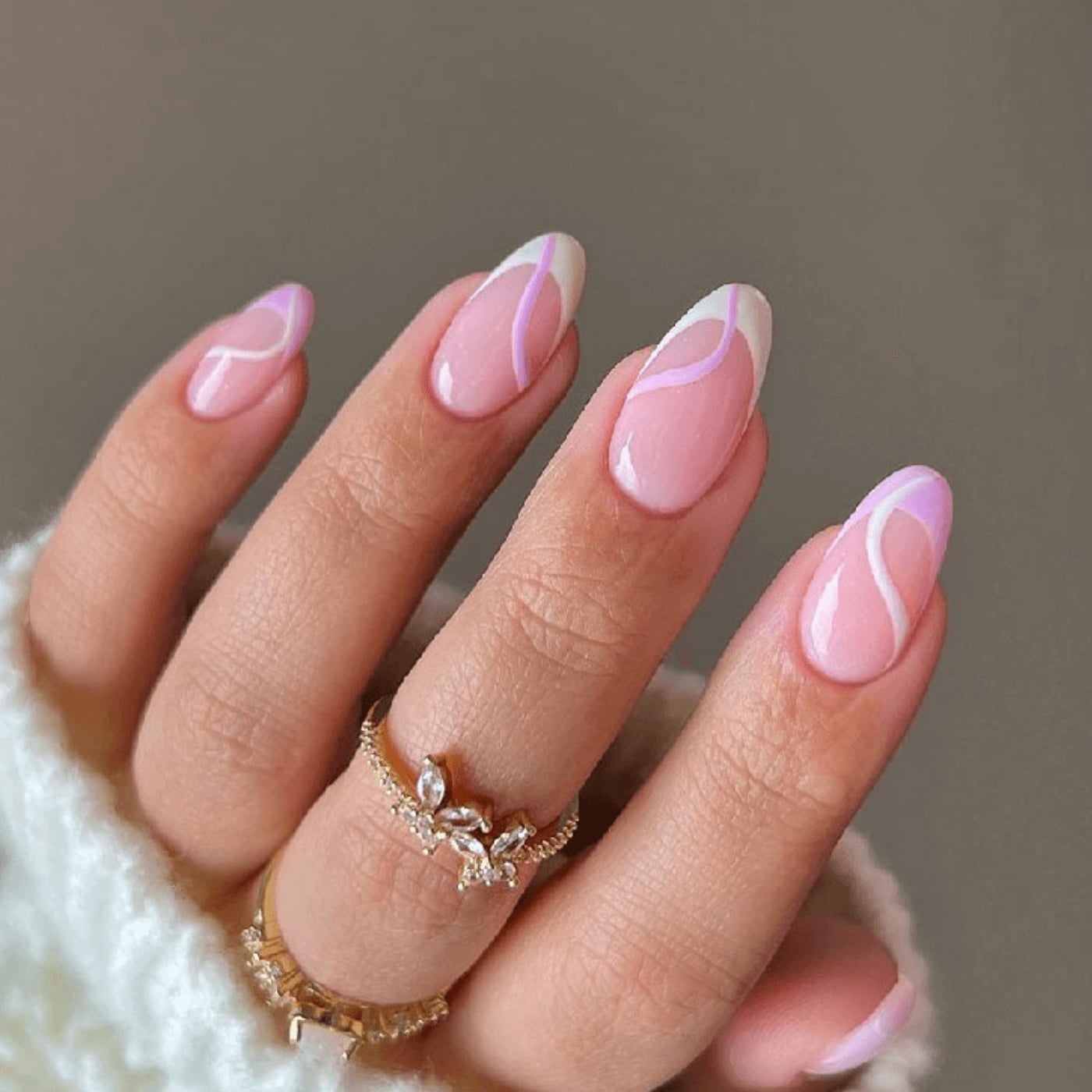 Medium Almond Pastel Wavy French Tips — Classy Ring Nails