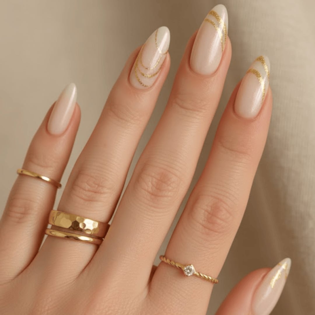 Medium Almond Milky White Gold Foil — Classy Ring Nails