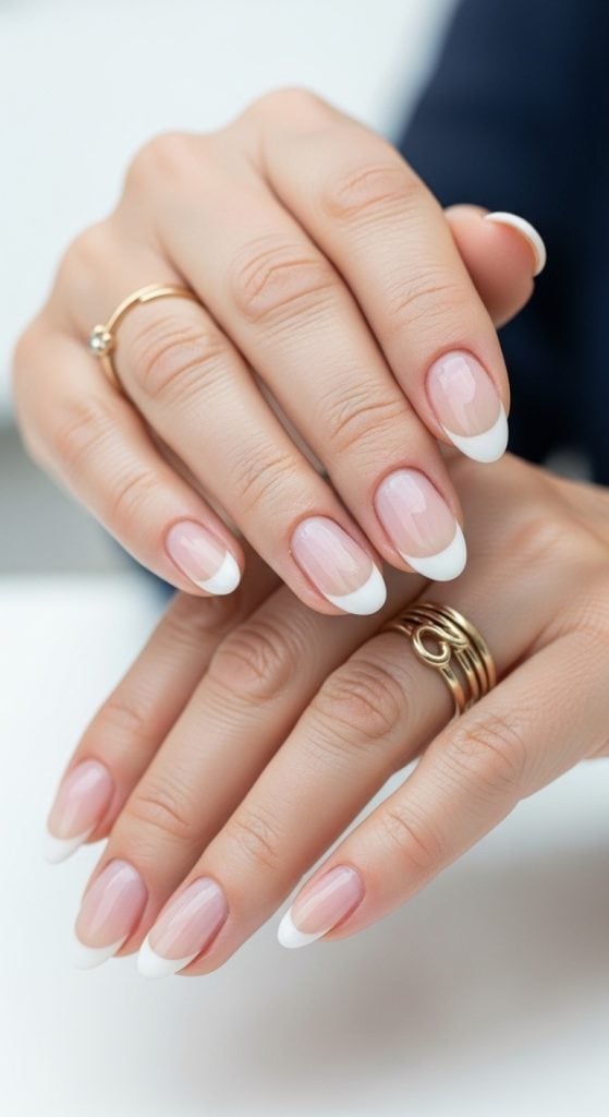 Medium Oval Pink With White Gold Lines — Classy Ring Nails