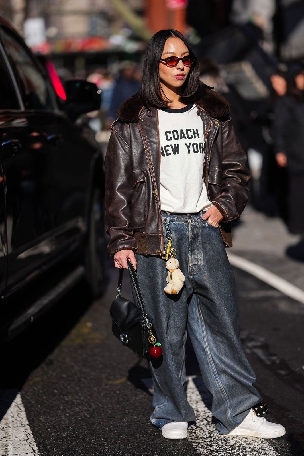 Brown Leather Jacket With Wide Leg Jeans — Classy Rock Concert Outfits