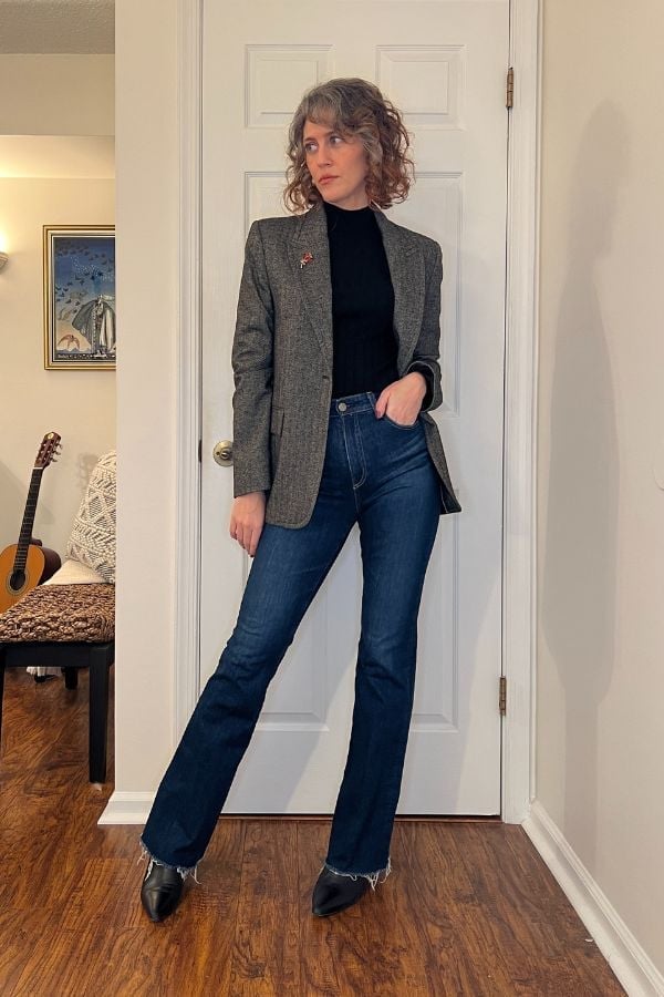 Tweed Blazer Over Flared Jeans — Classy Rock Concert Outfits