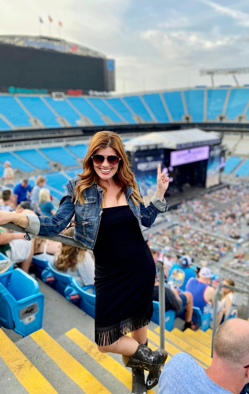Denim Jacket Over Strapless Dress — Classy Rock Concert Outfits