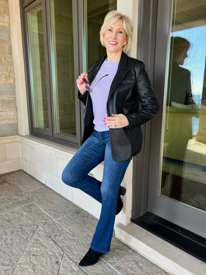Leather Blazer Over Ribbed Sweater — Classy Rock Concert Outfits