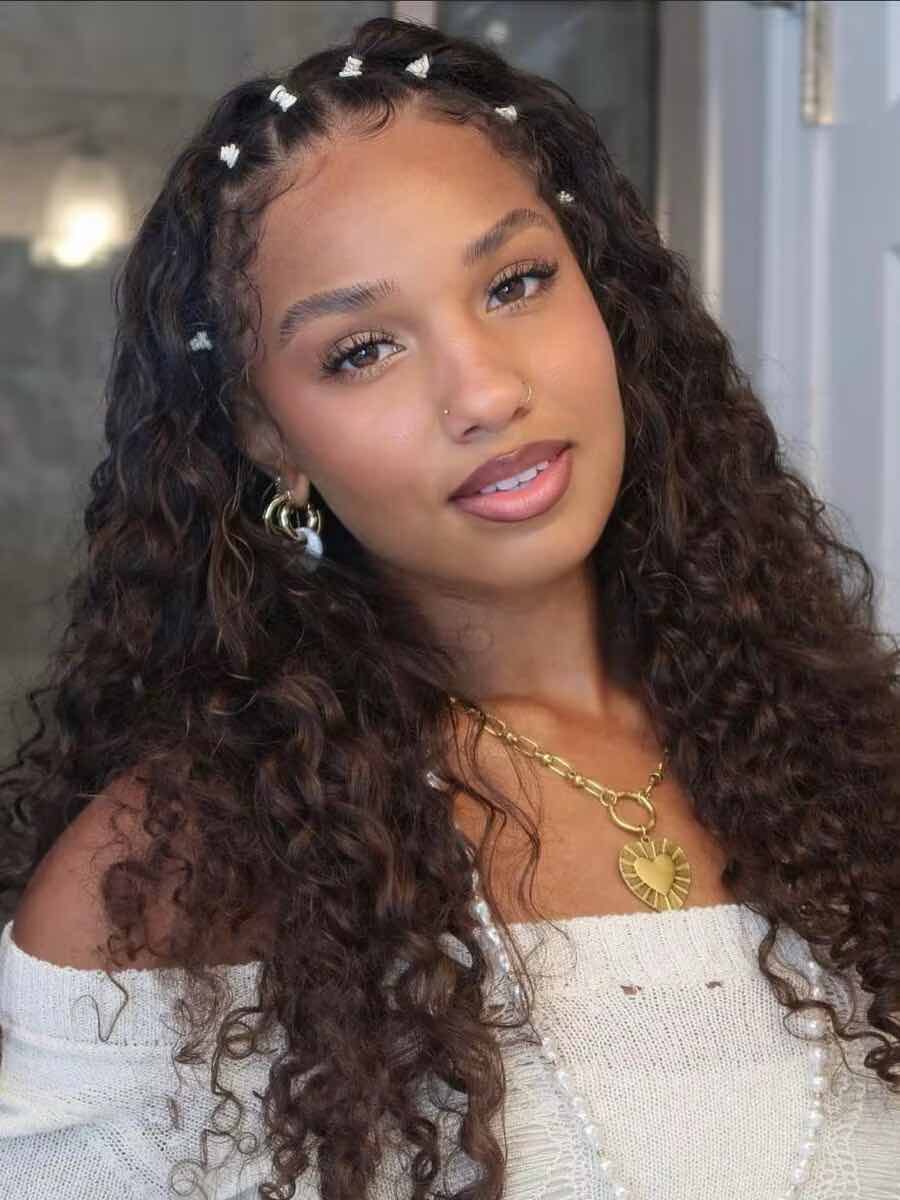 Dark Brown Wavy Hair With Beaded Braid Accents — Classy Rubber Bands Hairstyles