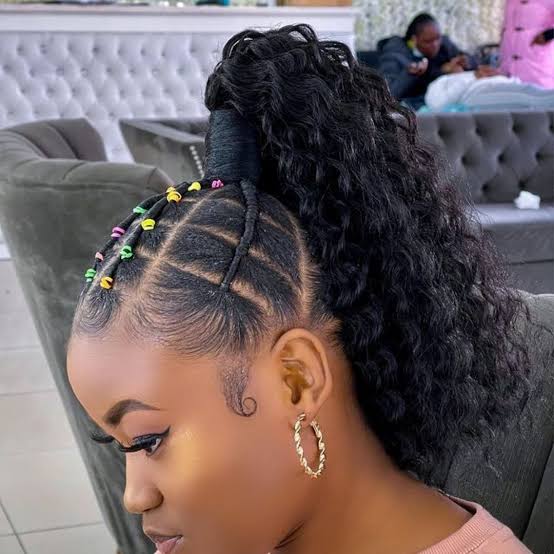 Black Coily High Ponytail With Braided Sections — Classy Rubber Bands Hairstyles