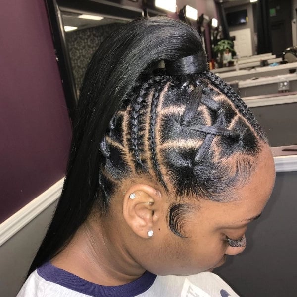 Black Straight Ponytail With Geometric Rubber Band Pattern — Classy Rubber Bands Hairstyles
