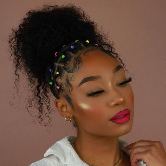 Black Curly Updo With Colourful Rubber Band Accents — Classy Rubber Bands Hairstyles