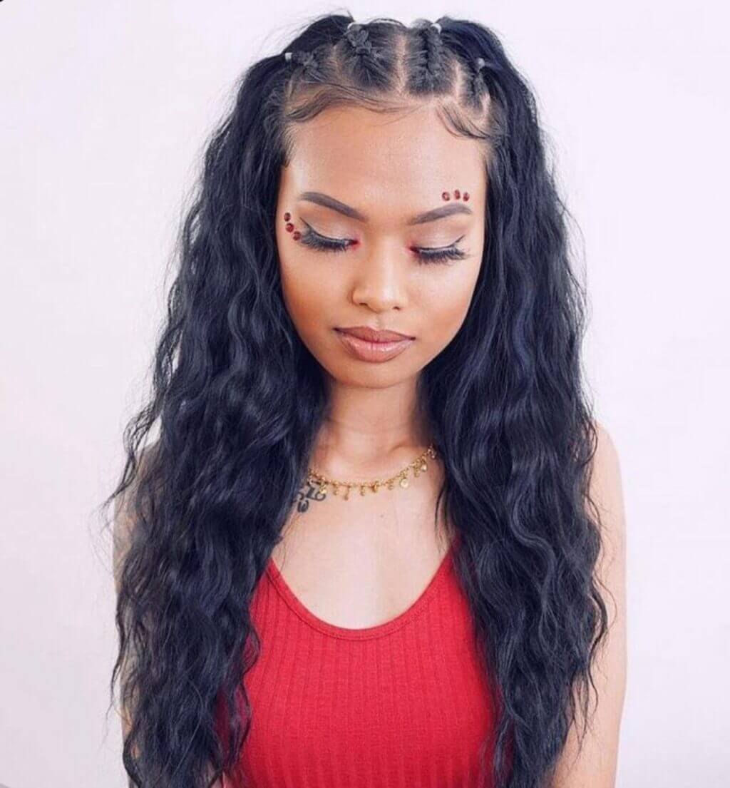 Black Wavy Pigtails With Clear Elastic Braids — Classy Rubber Bands Hairstyles