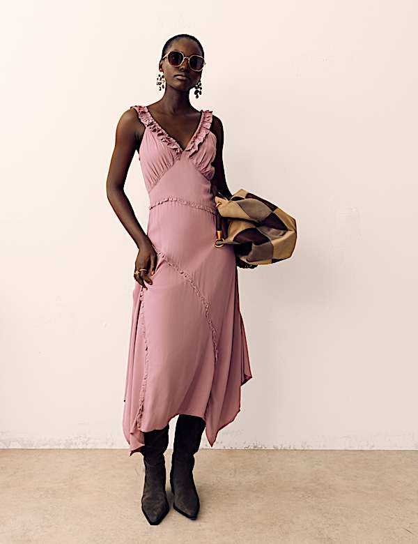 Dusty Rose Chiffon Ruffled Dress with Asymmetrical Hem Dusty Rose Chiffon Ruffled Dress with Asymmetrical Hem — Classy Ruffle Dresses