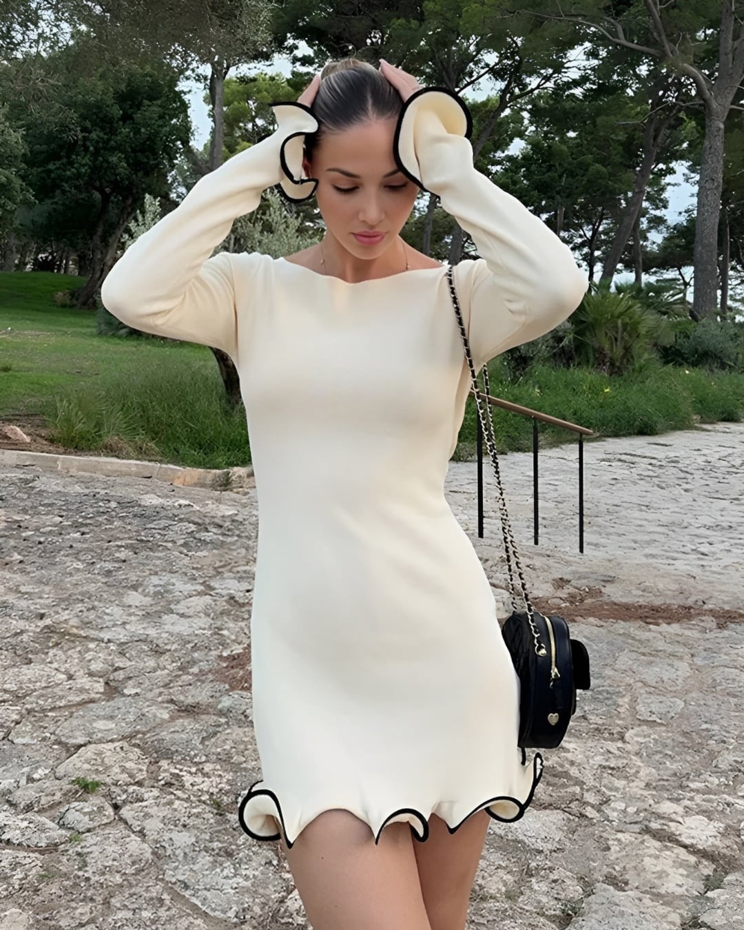 Cream Knit Mini Dress with Ruffled Trim Cream Knit Mini Dress with Ruffled Trim — Classy Ruffle Dresses