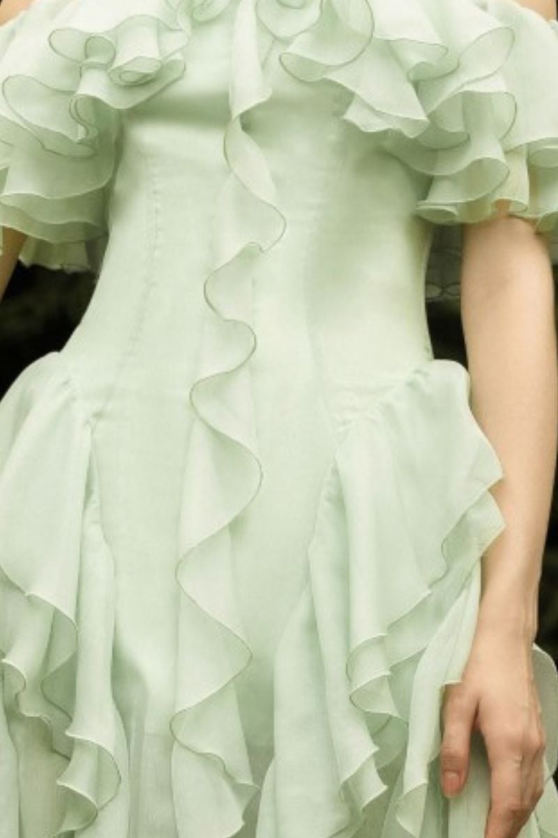 Mint Green Silk Chiffon Dress with Abundant Ruffles Mint Green Silk Chiffon Dress with Abundant Ruffles — Classy Ruffle Dresses