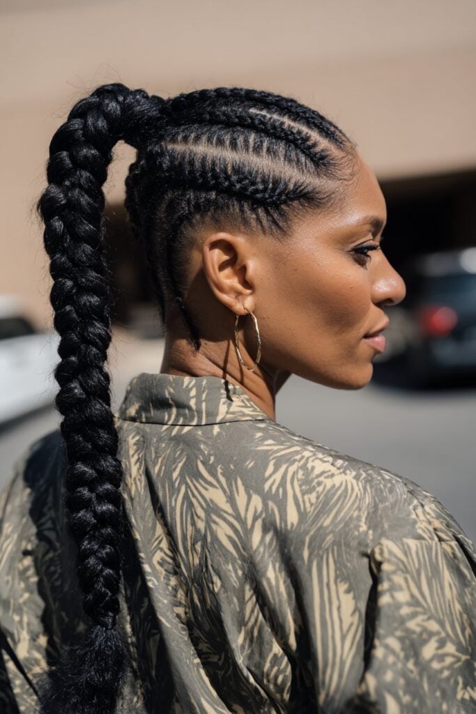 Black Cornrows Into Braided Ponytail — Classy Running Hairstyles