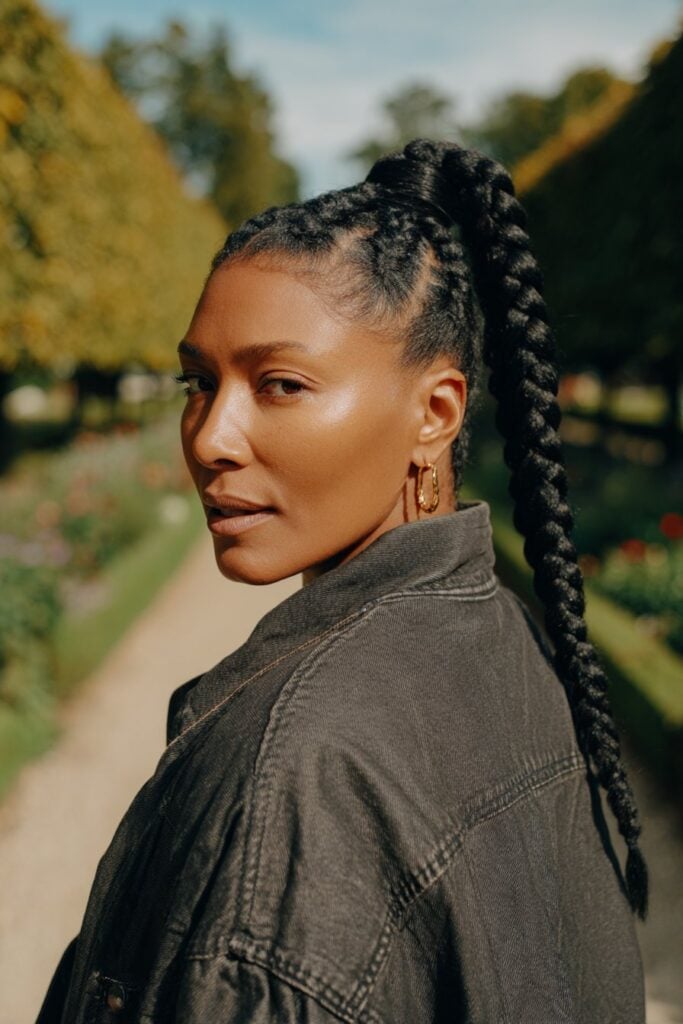 Thick Black Braided Ponytail With Cornrows, Mid-Back — Classy Running Hairstyles