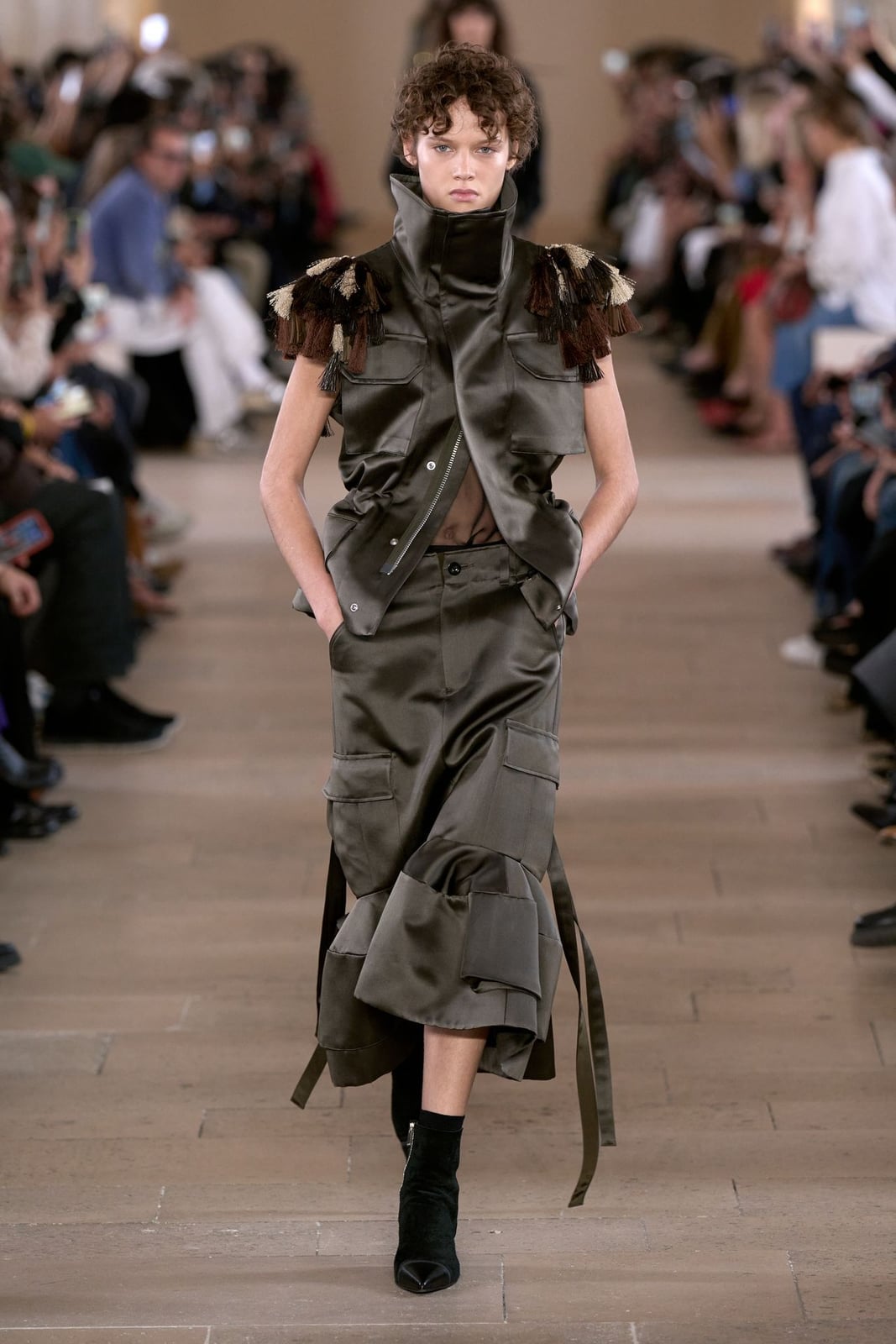 Olive Green Satin Vest and Cargo Pants Olive Green Satin Vest and Cargo Pants — Classy Runway Dresses