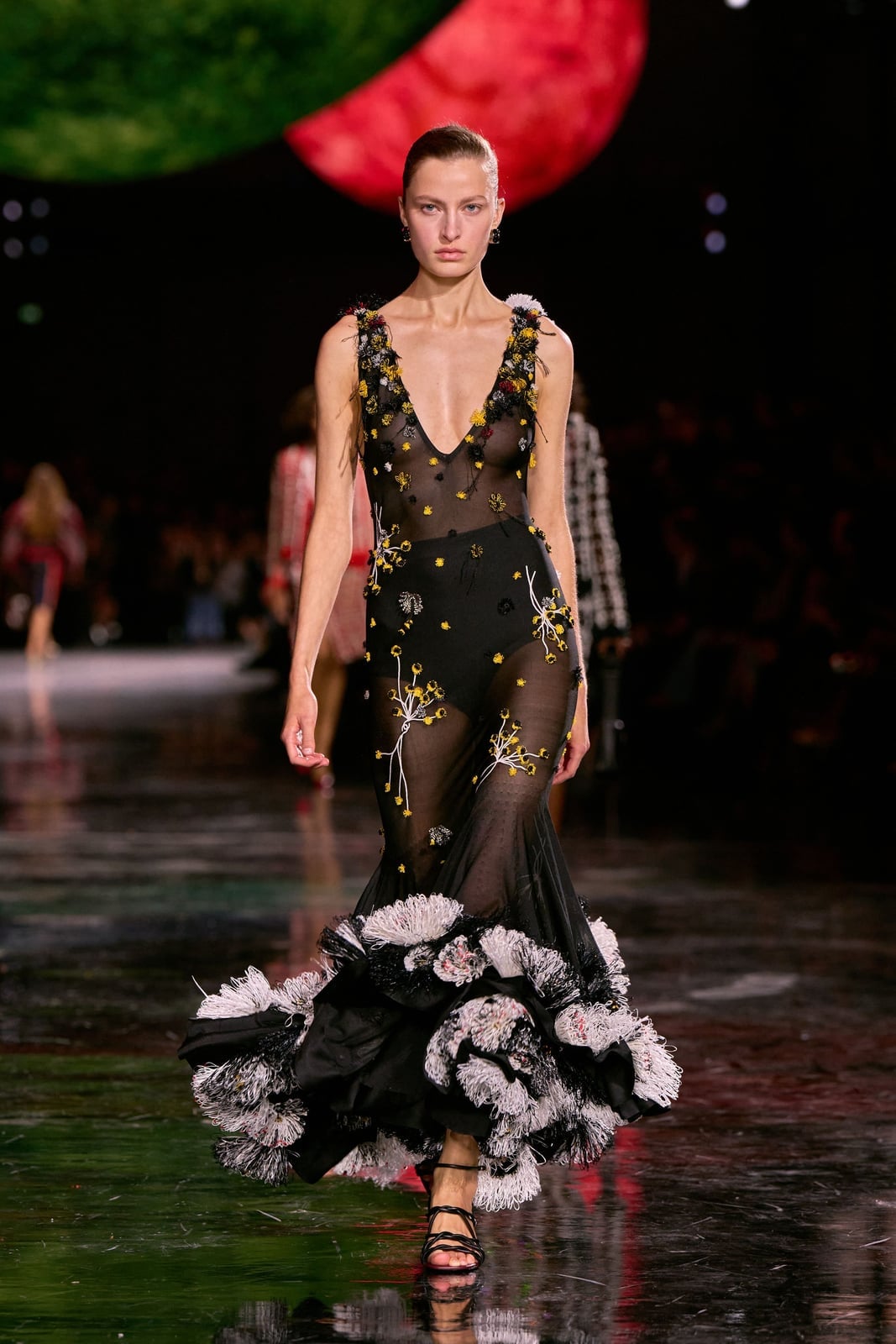Sheer Black Tulle Gown with Feathers Sheer Black Tulle Gown with Feathers — Classy Runway Dresses