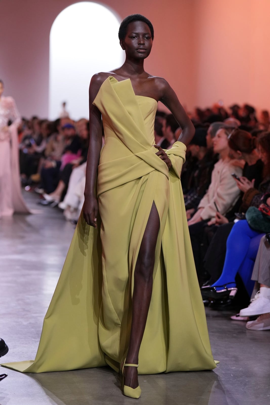 Lime Green Draped Column Gown Lime Green Draped Column Gown — Classy Runway Dresses