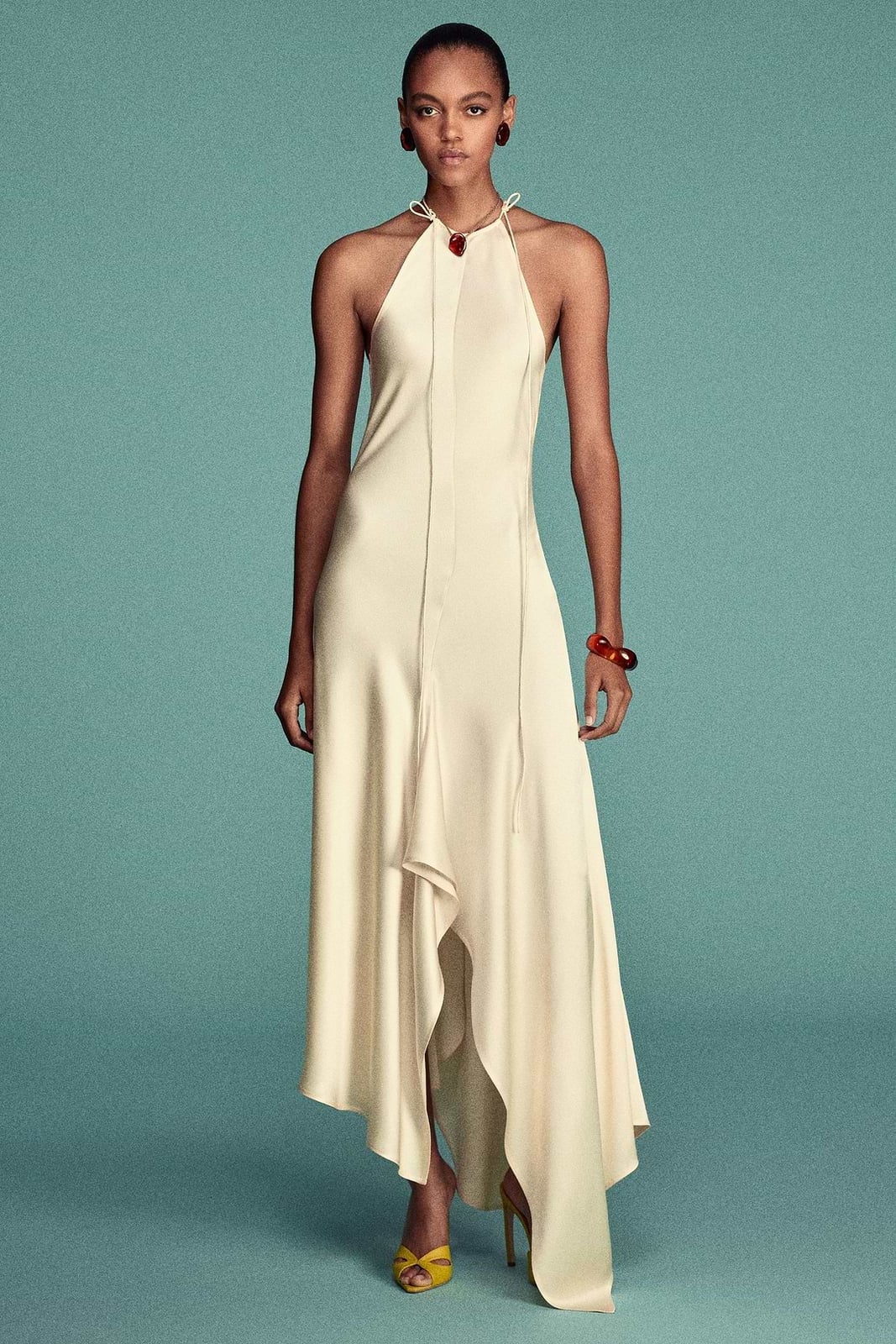 Cream Satin Halter Neck Dress Cream Satin Halter Neck Dress — Classy Runway Dresses