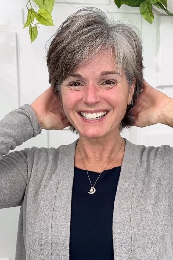 Short Layered Cut With Side-Swept Bangs — Classy Salt and Pepper Hair