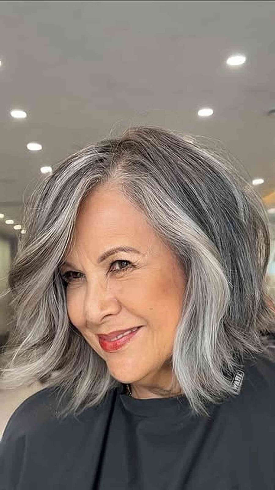 Chin Bob With Textured Layers and Waves — Classy Salt and Pepper Hair