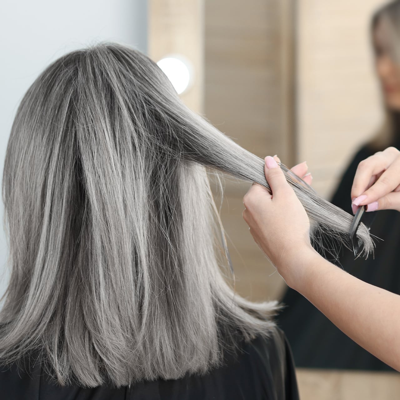 Glossy Collarbone Bob With Straight Finish — Classy Salt and Pepper Hair
