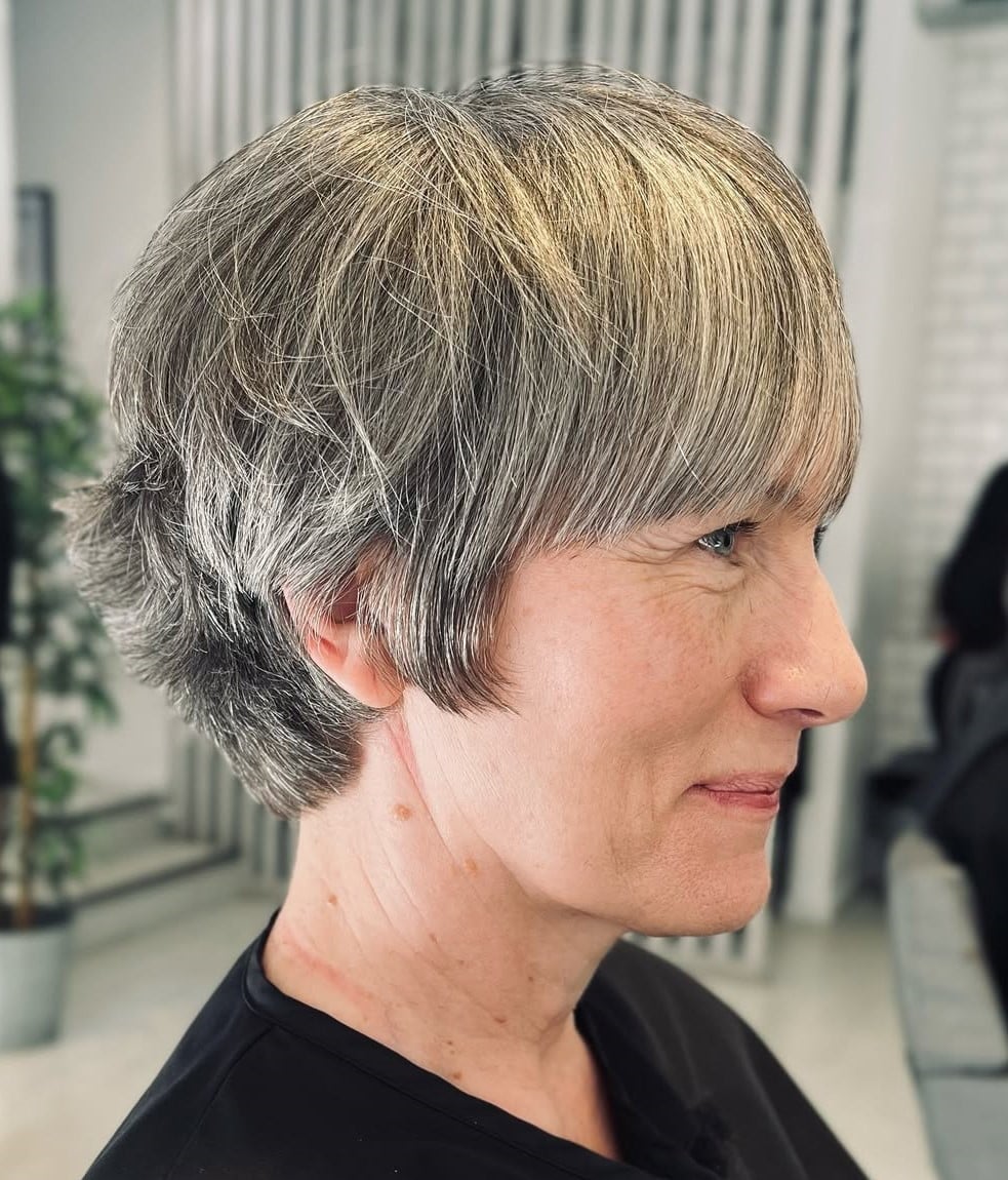 Short Bob With Blunt Fringe — Classy Salt and Pepper Hair