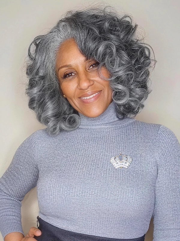 Voluminous Layered Bob With Bouncy Curls — Classy Salt and Pepper Hair