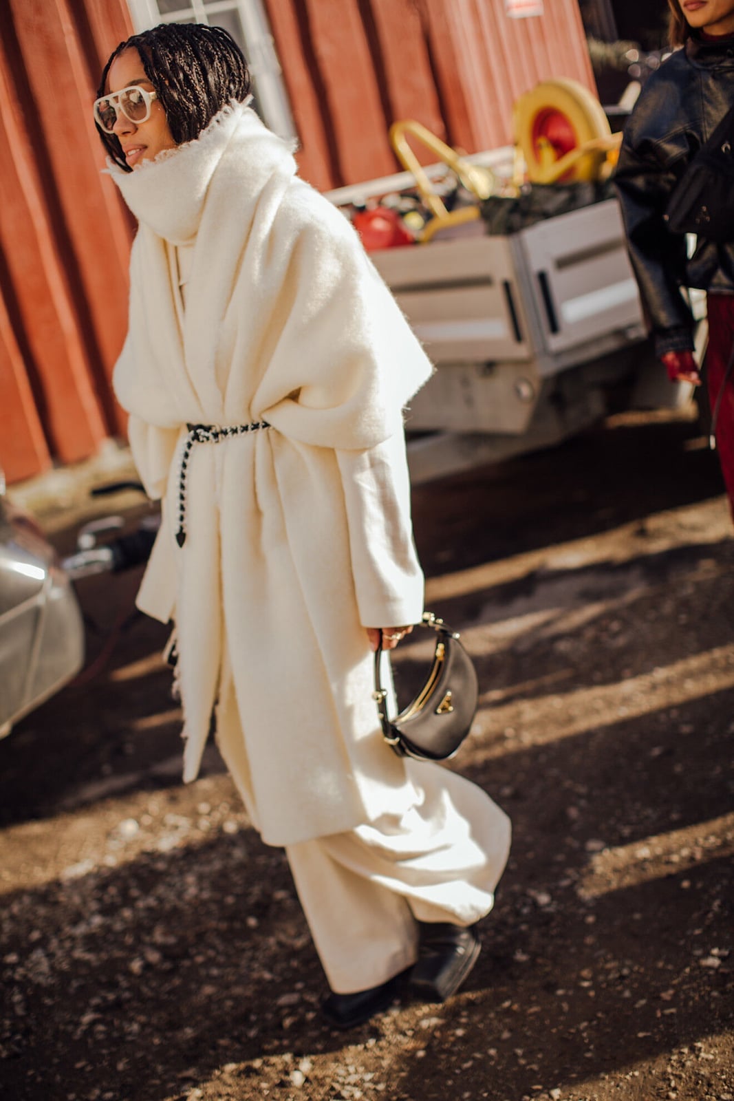 Long Cream Textured Coat with Matching Trousers Long Cream Textured Coat with Matching Trousers — Classy Scandinavian Style