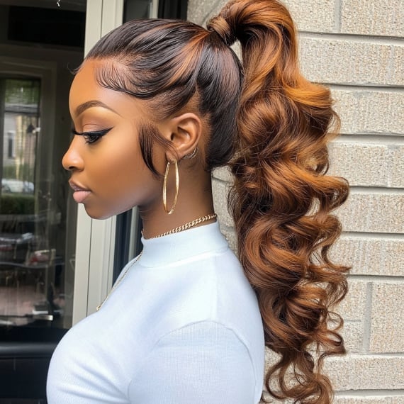 Dark Brown High Ponytail With Curls — Classy Sew in Hairstyles