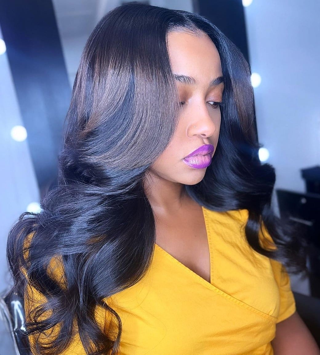 Dark Brown Collarbone Layers Voluminous Curls — Classy Sew in Hairstyles