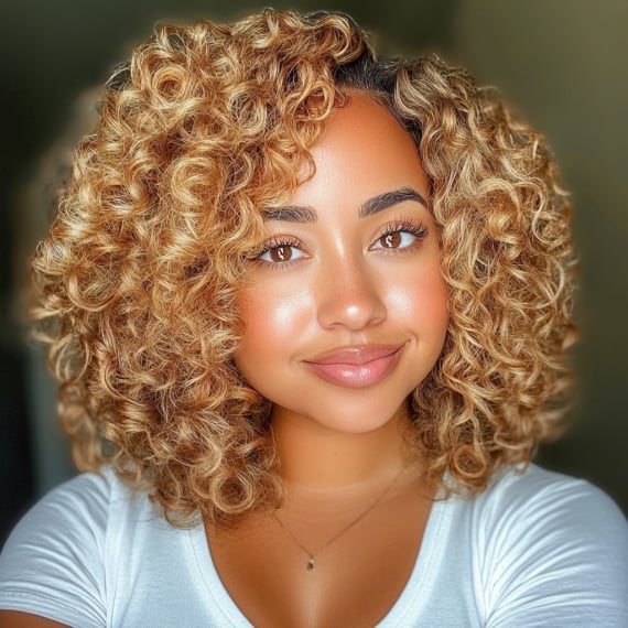 Honey Blonde Chin Bob Defined Curls — Classy Sew in Hairstyles