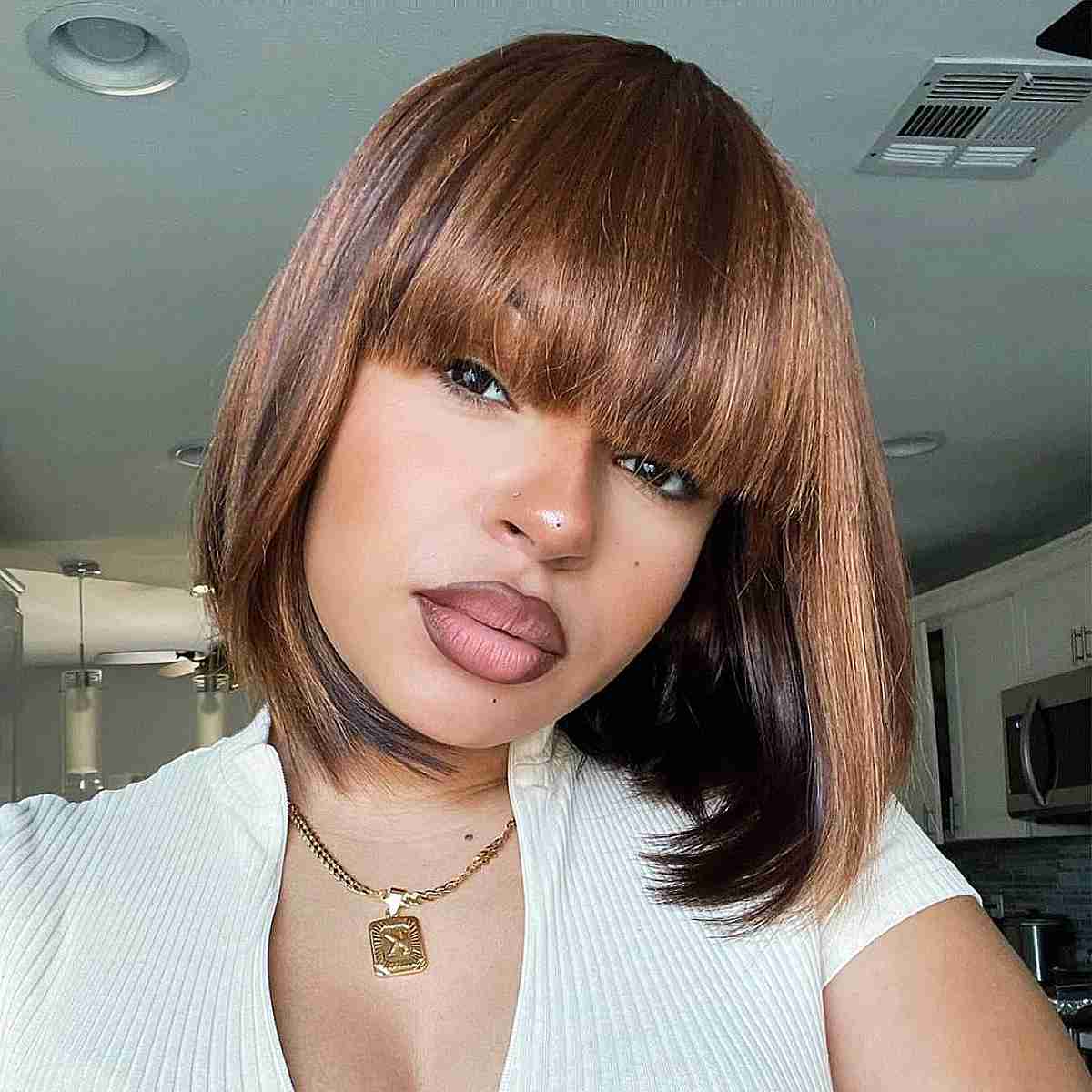 Brown Bob With Blunt Bangs — Classy Sew in Hairstyles