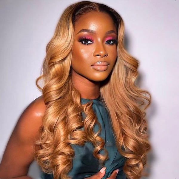 Golden Blonde Collarbone Waves With Dark Roots — Classy Sew in Hairstyles