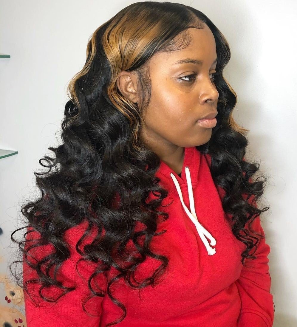 Black With Blonde Highlights Loose Waves — Classy Sew in Hairstyles