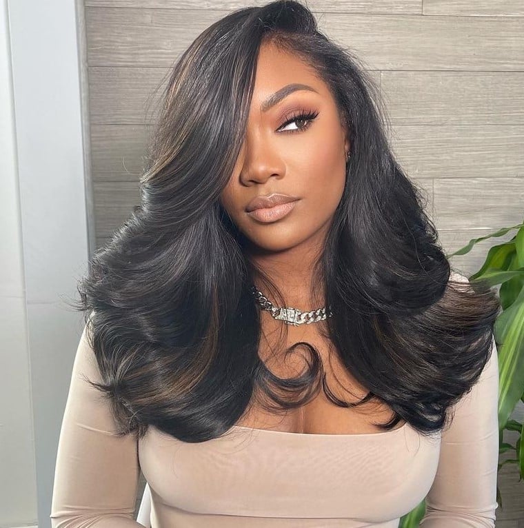 Voluminous Dark Brown Blowout With Layers — Classy Sew in Hairstyles