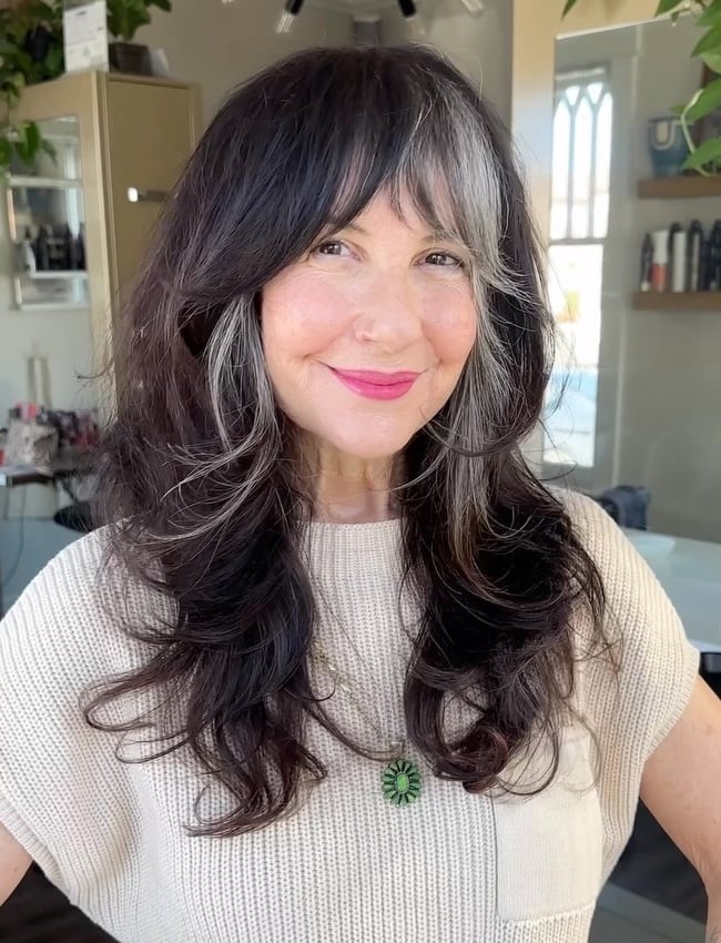 Collarbone Shag With Grey Streaks Collarbone Shag With Grey Streaks — Classy Shag Hair